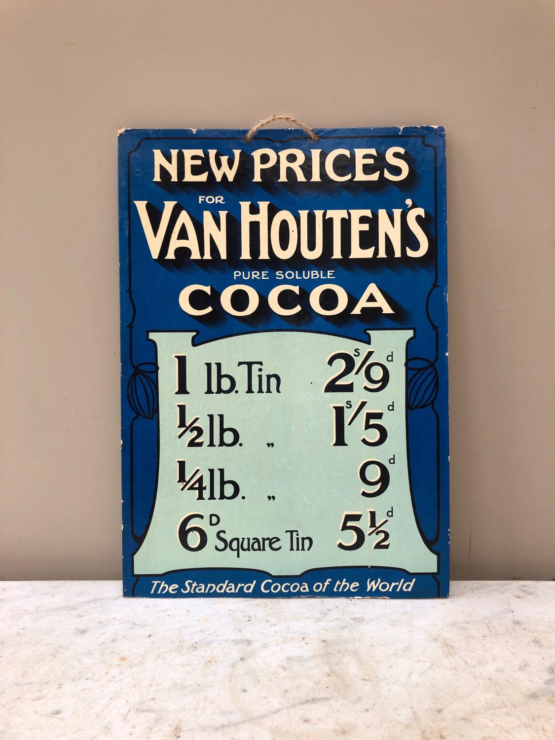 Early 20th Century Shops Advertising Show Card for Van Houten's Cocoa
