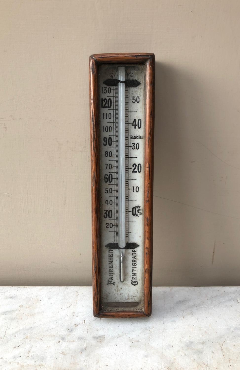 Edwardian Oak Surround White Ceramic Thermometer
