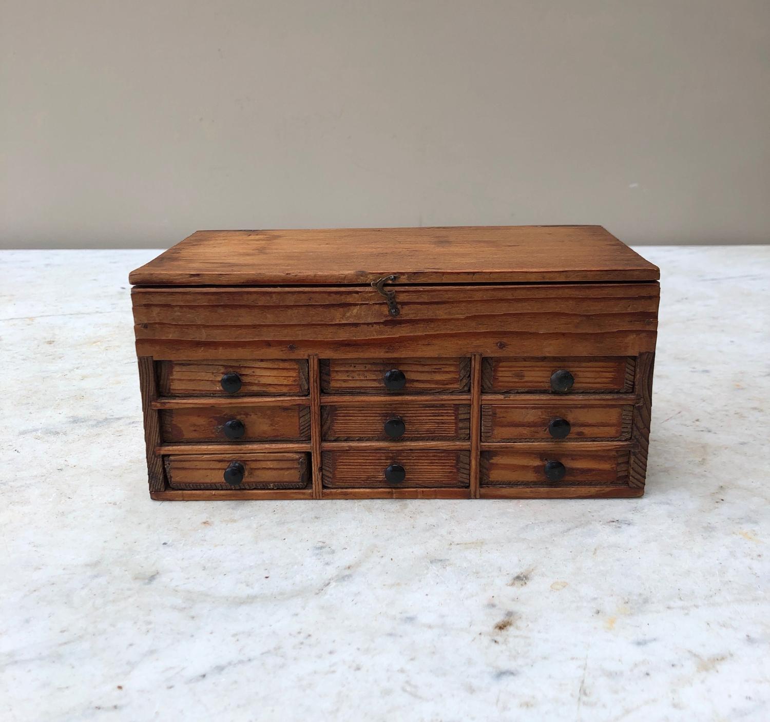 Early 20th Century Pine Watchmakers Bank of Drawers with Lift Up Lid