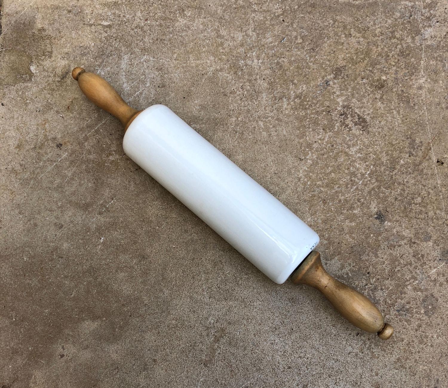 Early 20thC White Ceramic Rolling Pin