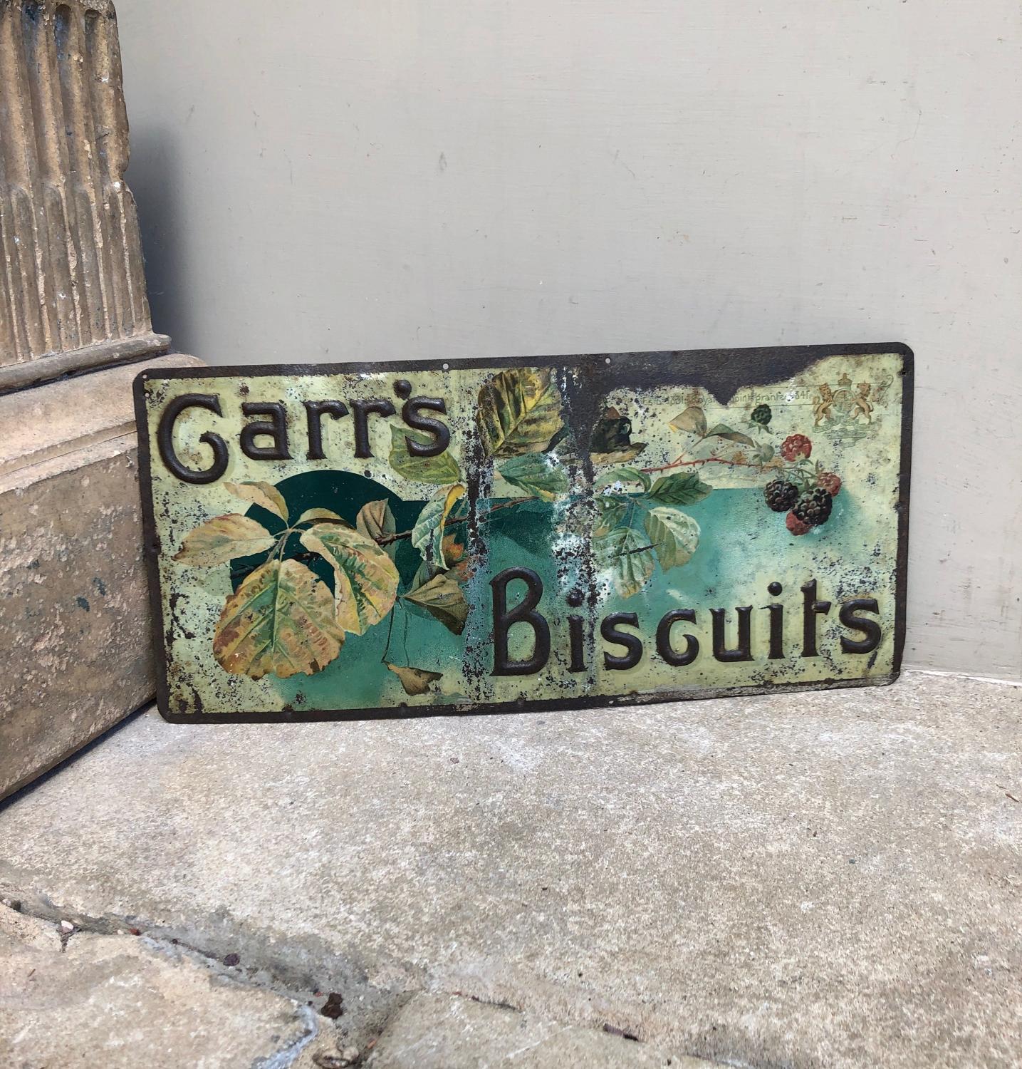 Rare Late Victorian Tin Advertising Shops Sign - Carrs Biscuits