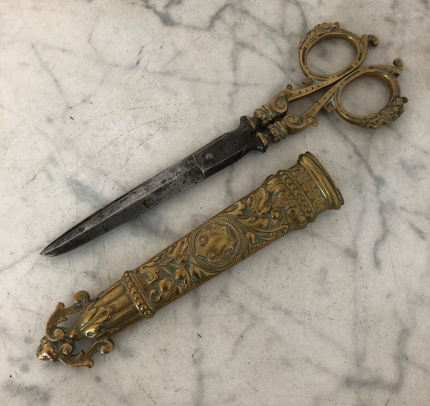 Victorian Brass & Steel Scissors in Original Case