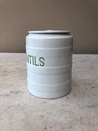 Early 20thC Grimwades White Banded Kitchen Storage Jar - Lentils