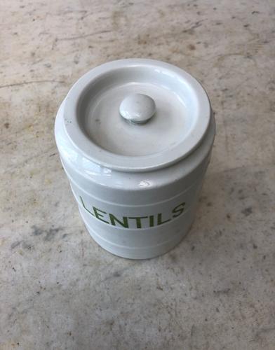 Early 20thC Grimwades White Banded Kitchen Storage Jar - Lentils