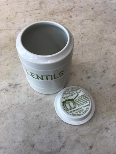 Early 20thC Grimwades White Banded Kitchen Storage Jar - Lentils