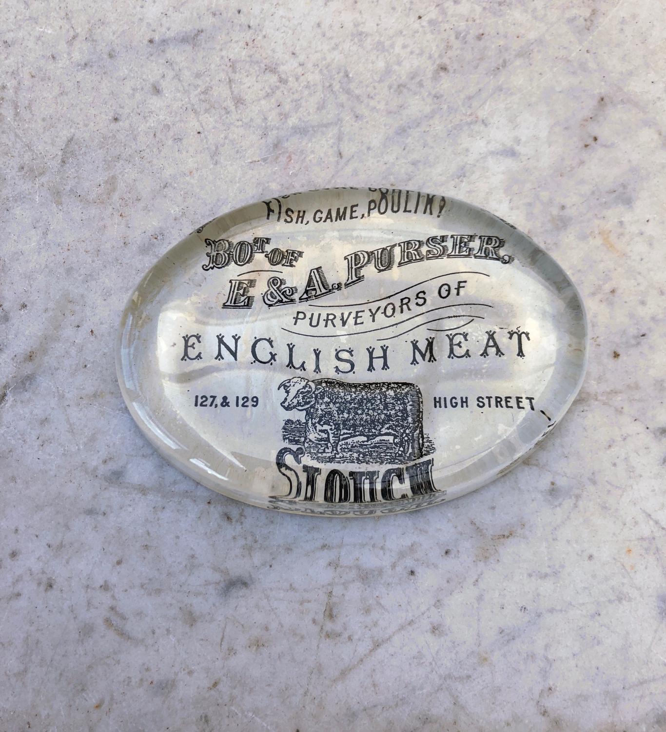 Antique Glass Paperweight - E A Purser Purveyors of English Meat