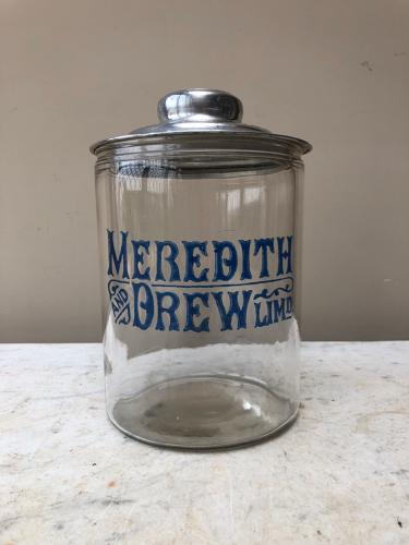 Edwardian Shops Glass Advertising Jar - Meredith & Drew Biscuits