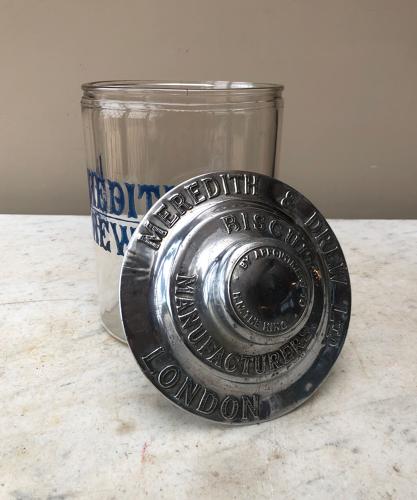 Edwardian Shops Glass Advertising Jar - Meredith & Drew Biscuits