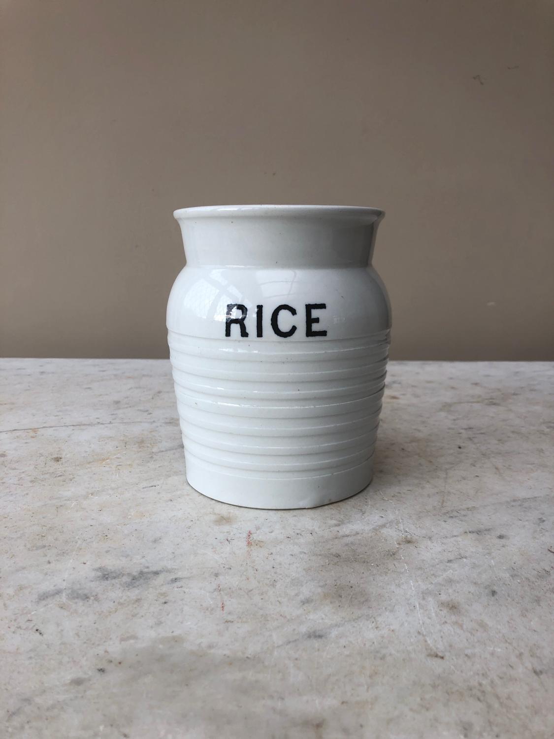 Early 20th Century White Banded Kitchen Storage Jar - Rice
