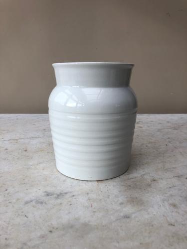 Early 20thC Century White Banded Kitchen Storage Jar - Barley