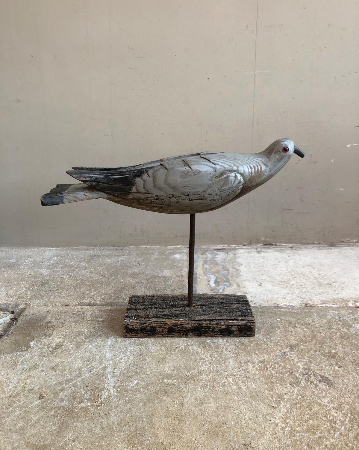 1930s Carved Pine Pigeon Decoy on Later Stand