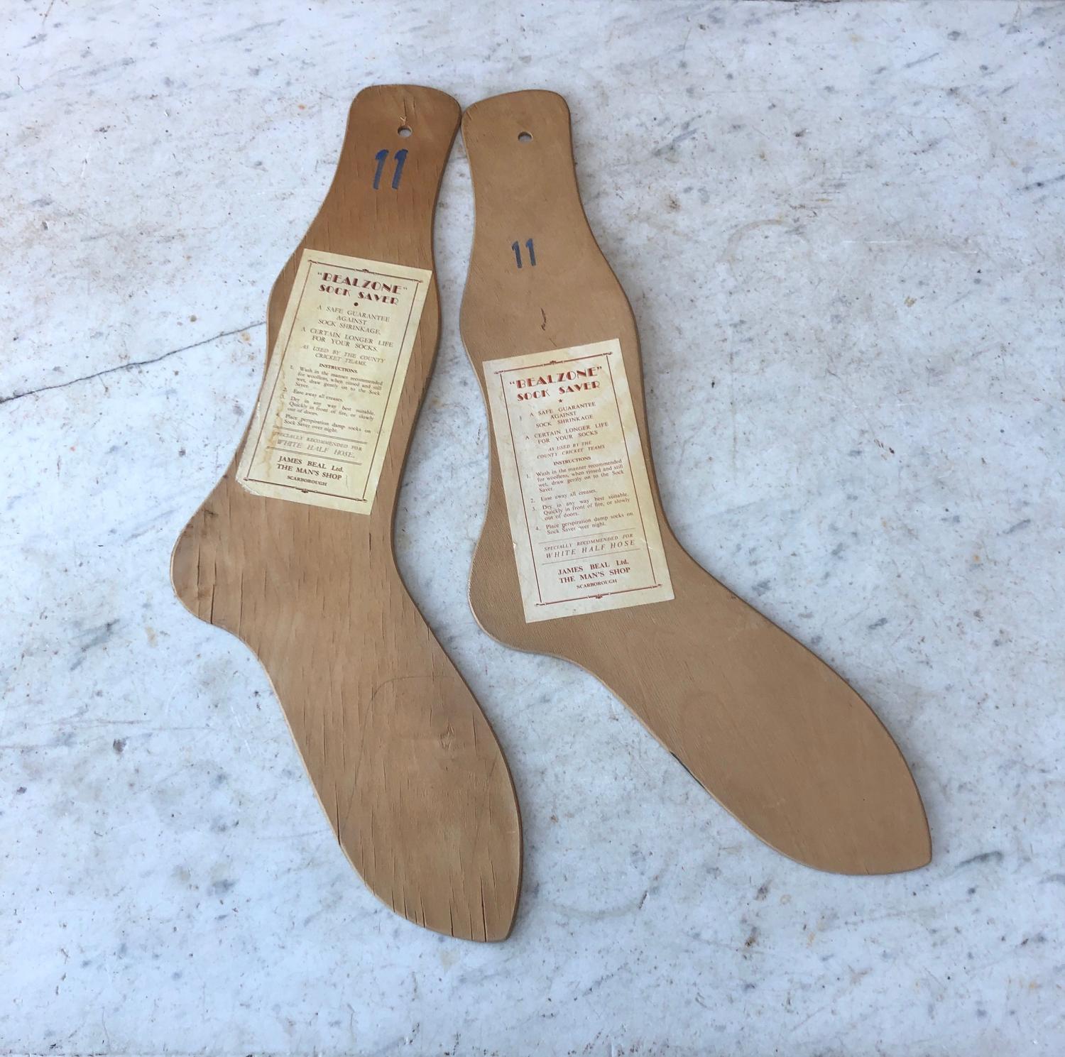 Pair of 1930s Mens Sock Driers Both with Original Labels - Size 11