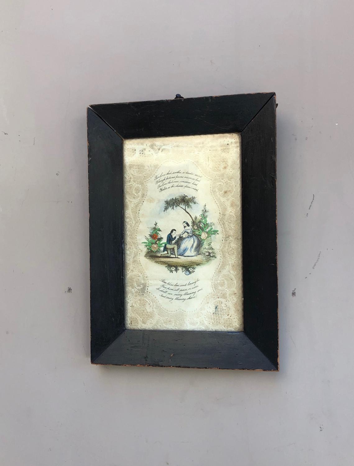 Early Victorian Framed Valentines Card with Verse