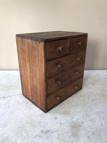 Victorian Table Top Small Pine Chest of Five Drawers