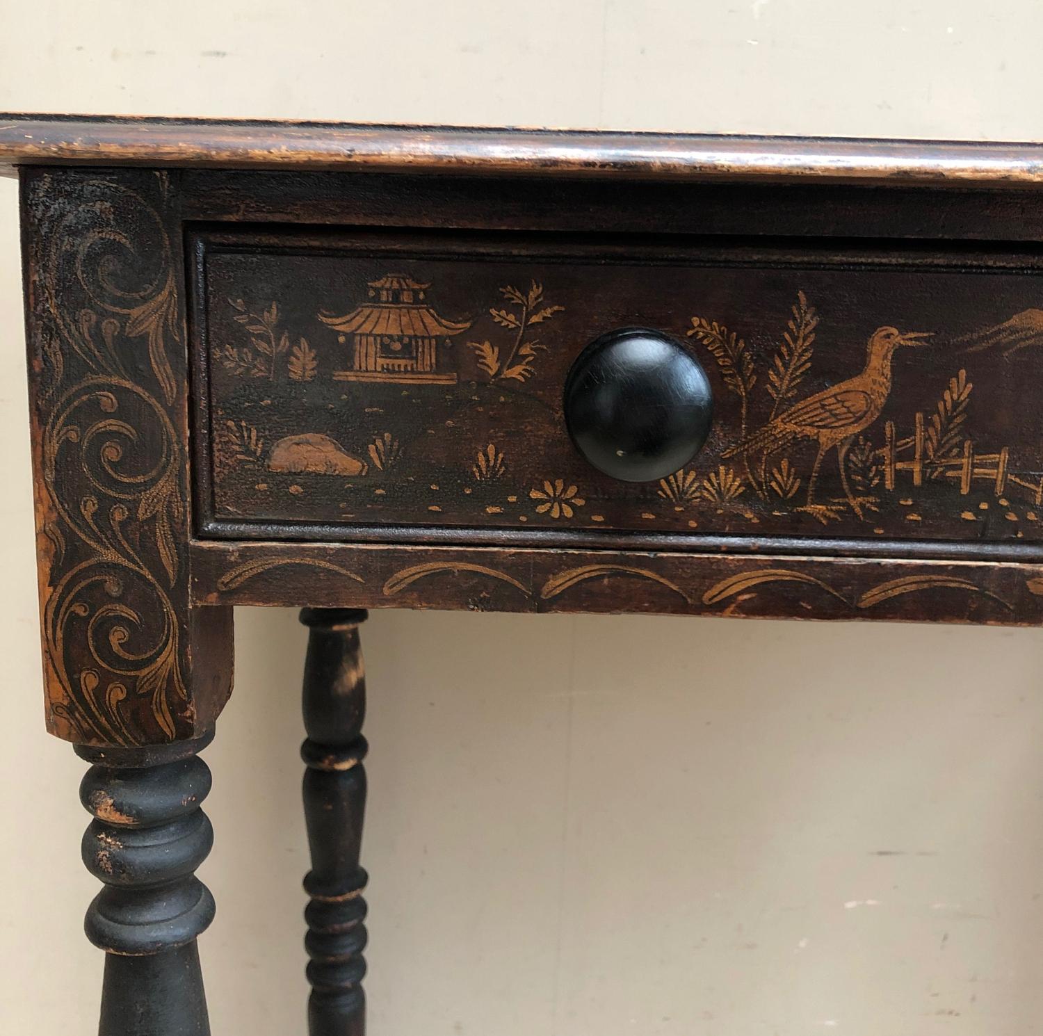 Early Victorian Pine Side Table - Original Chinoiserie Paintwork