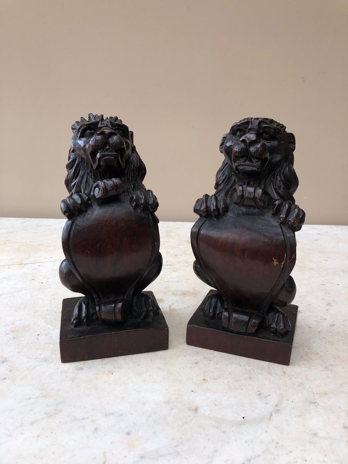 Victorian Pair of Carved Lions - Newel Posts