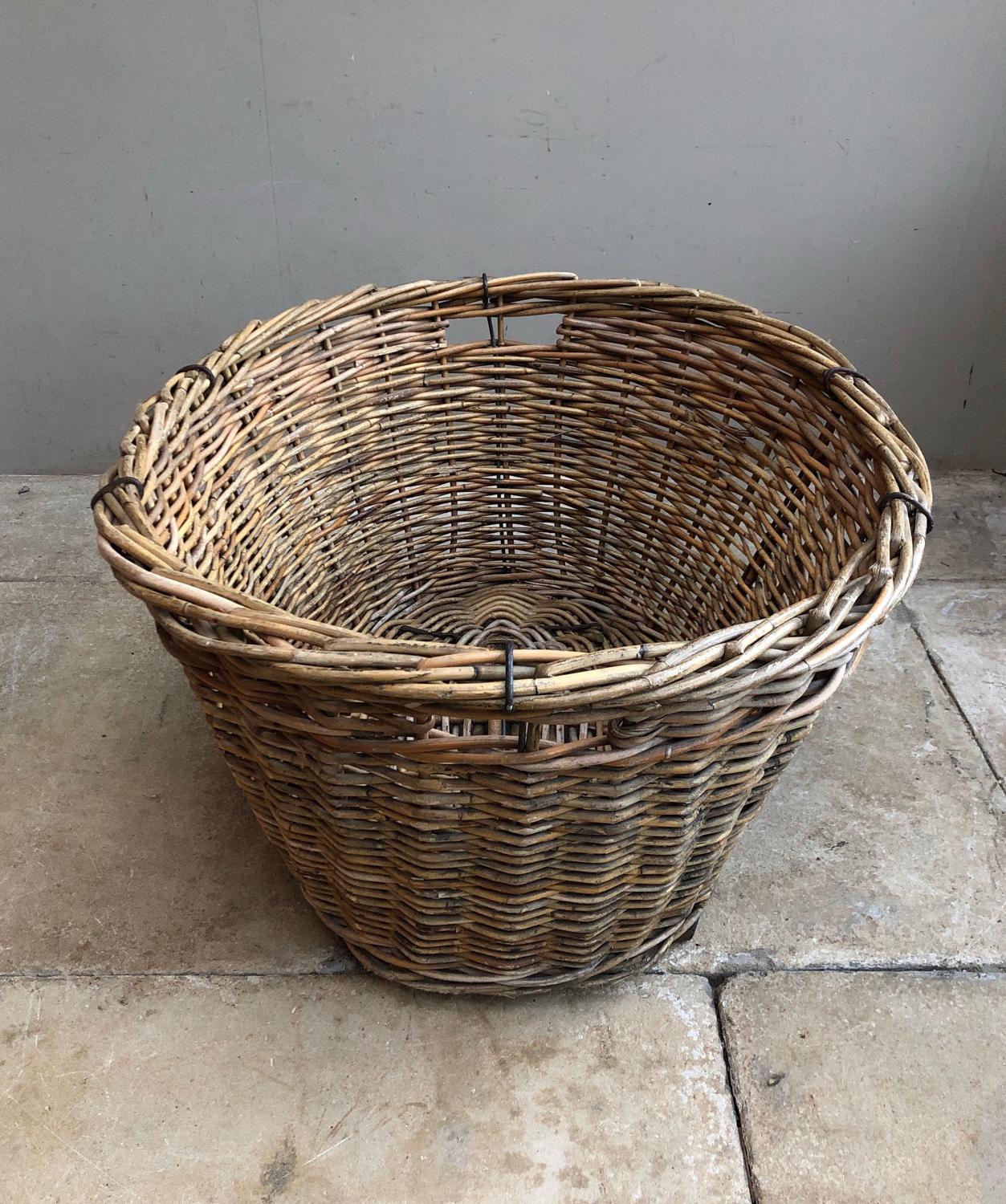 Huge Antique Laundry (Or Log) Basket with Wooden Slat Base