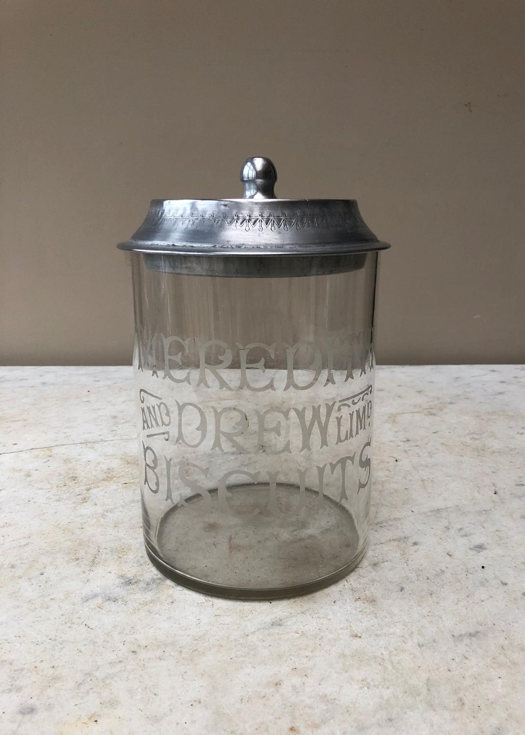 Edwardian Shops Glass Advertising Jar - Meredith & Drew Biscuits