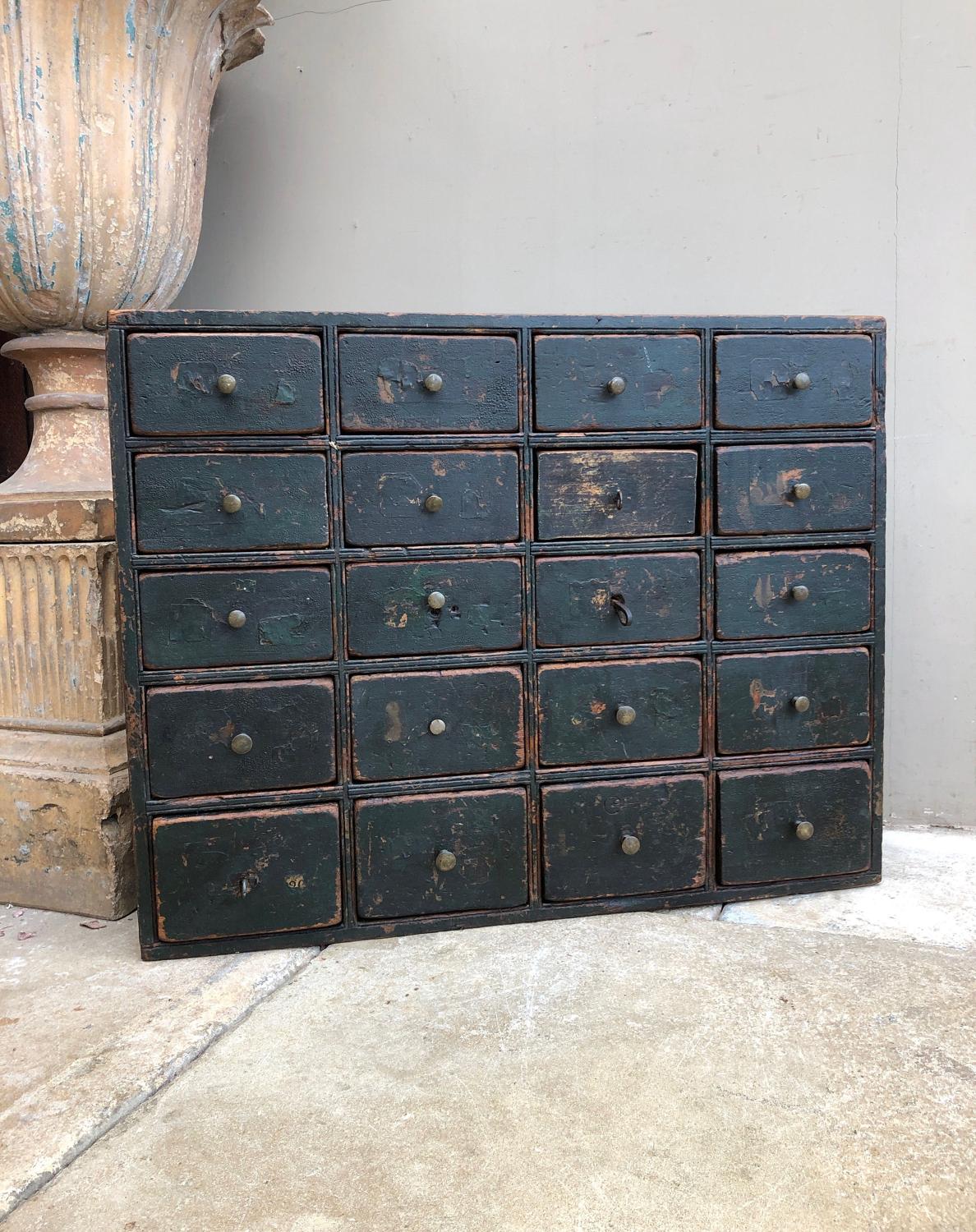 Mid Victorian Pine Bank of Drawers c1850 - Original Paint