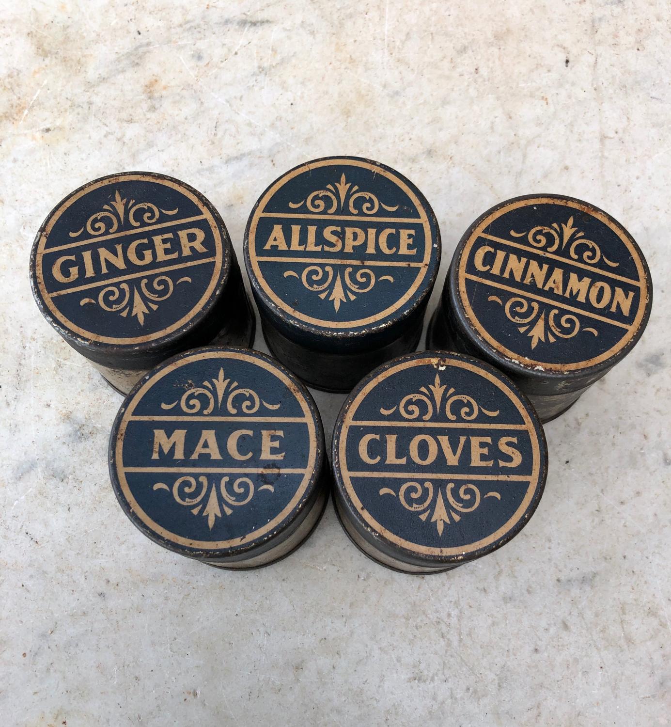 Late Victorian Toleware Spice Containers & Original Tin