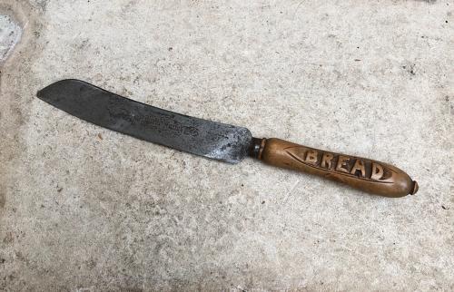 Late Victorian Carved Treen Bread Knife with Steel Blade