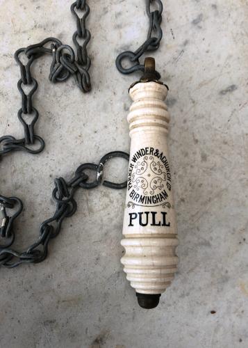 Late Victorian White Ceramic Loo Pull Complete with Chain