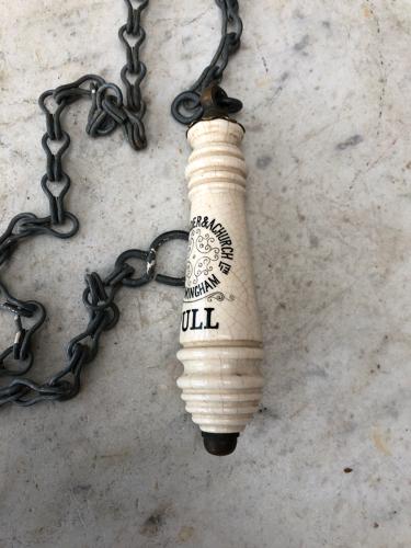 Late Victorian White Ceramic Loo Pull Complete with Chain