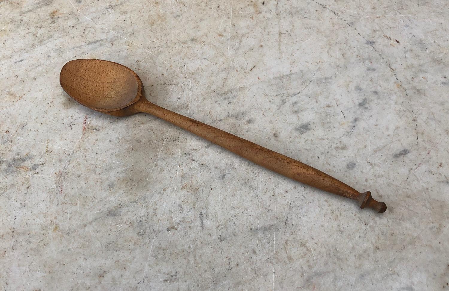 Late Victorian Hand Carved Treen Kitchen Spoon with Finial