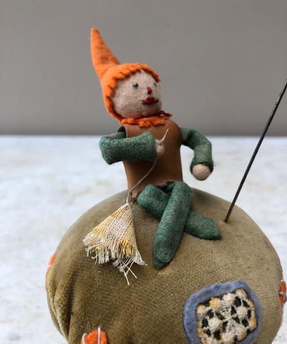 1930s Hat Pin or Pin Cushion - Fairy on Toadstool