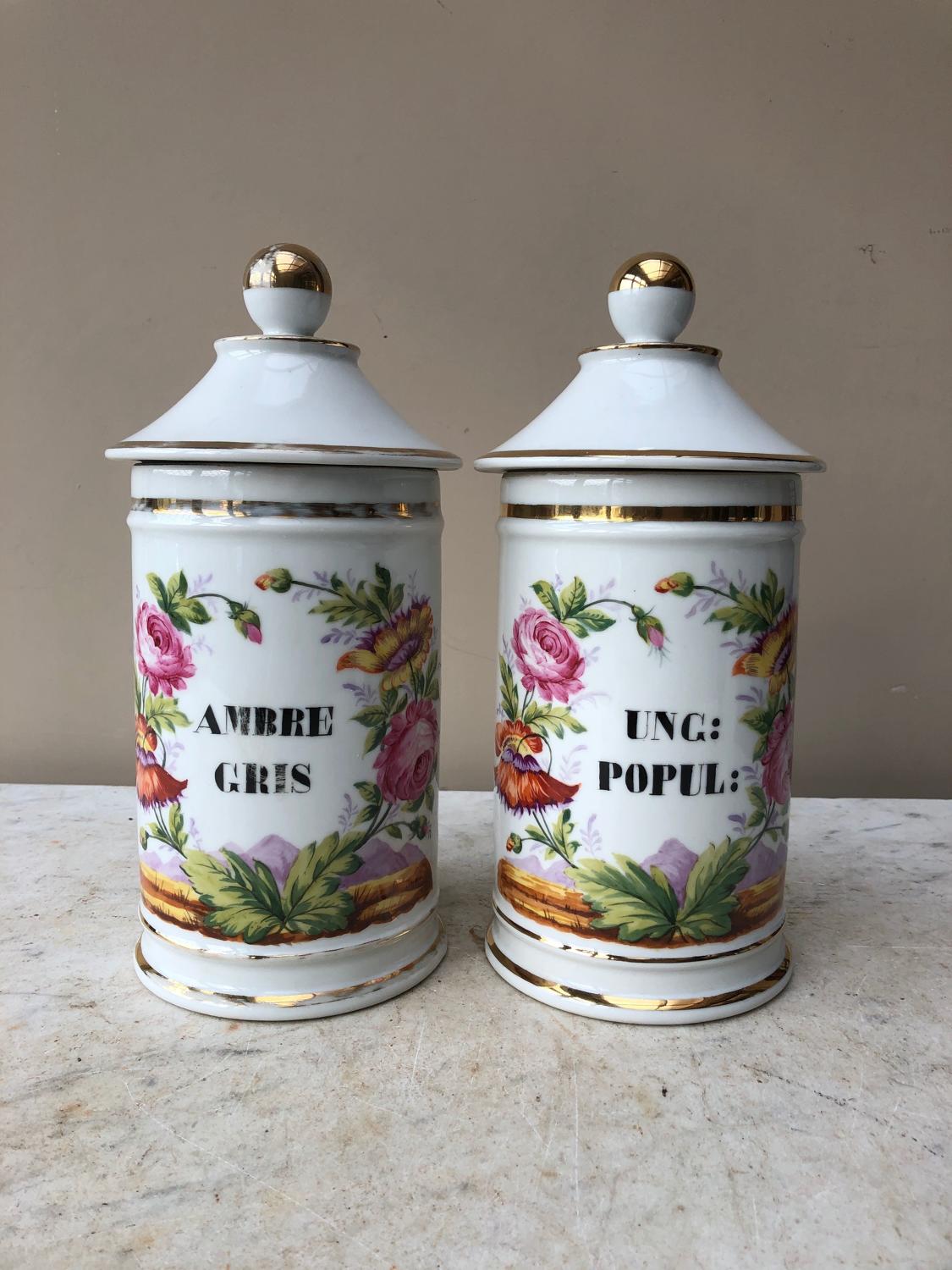 Large Pair of 1920s Decorative Perfumers Chemists Jars