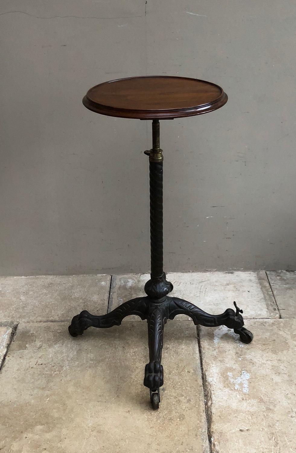 Superb Quality Adjustable Height Cast Iron Table with Mahogany Top
