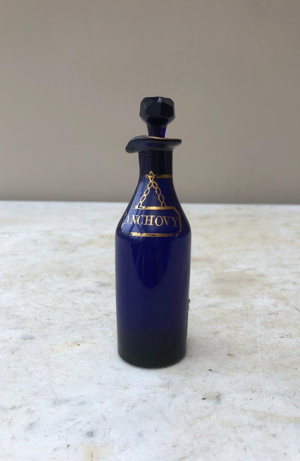 Rare Georgian Cobalt Blue Anchovy Bottle with Orig Stopper