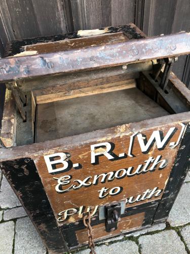 Early 20thC Painted Railway Strong Box - Great Side Table or Seat