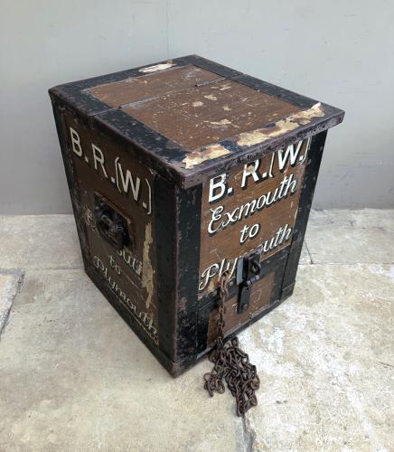 Early 20thC Painted Railway Strong Box - Great Side Table or Seat