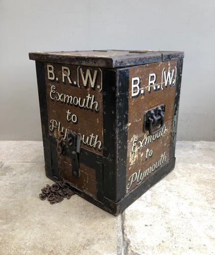 Early 20thC Painted Railway Strong Box - Great Side Table or Seat