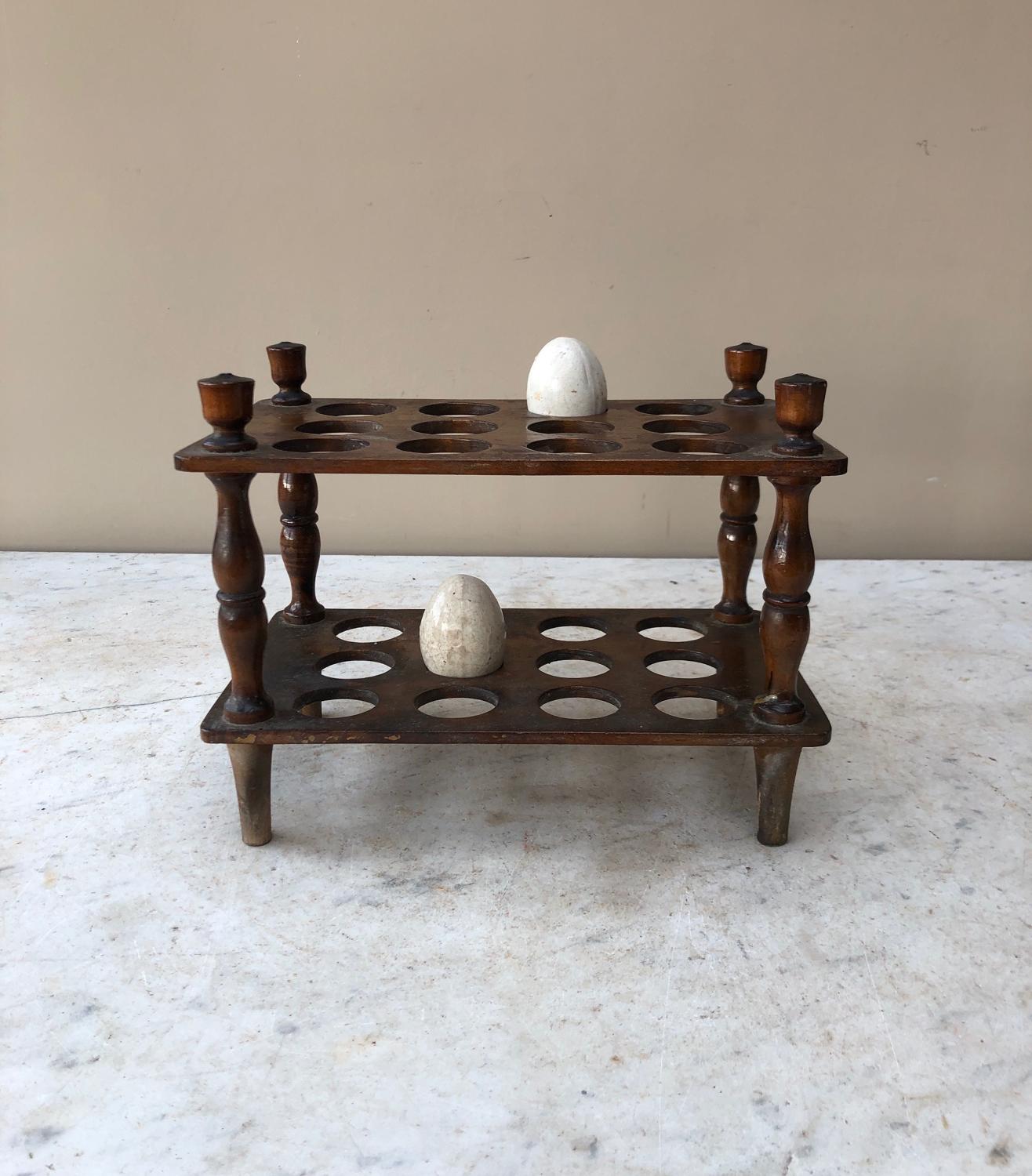 Victorian Treen Two Tier - Two Dozen Egg Rack - Turned Column Supports