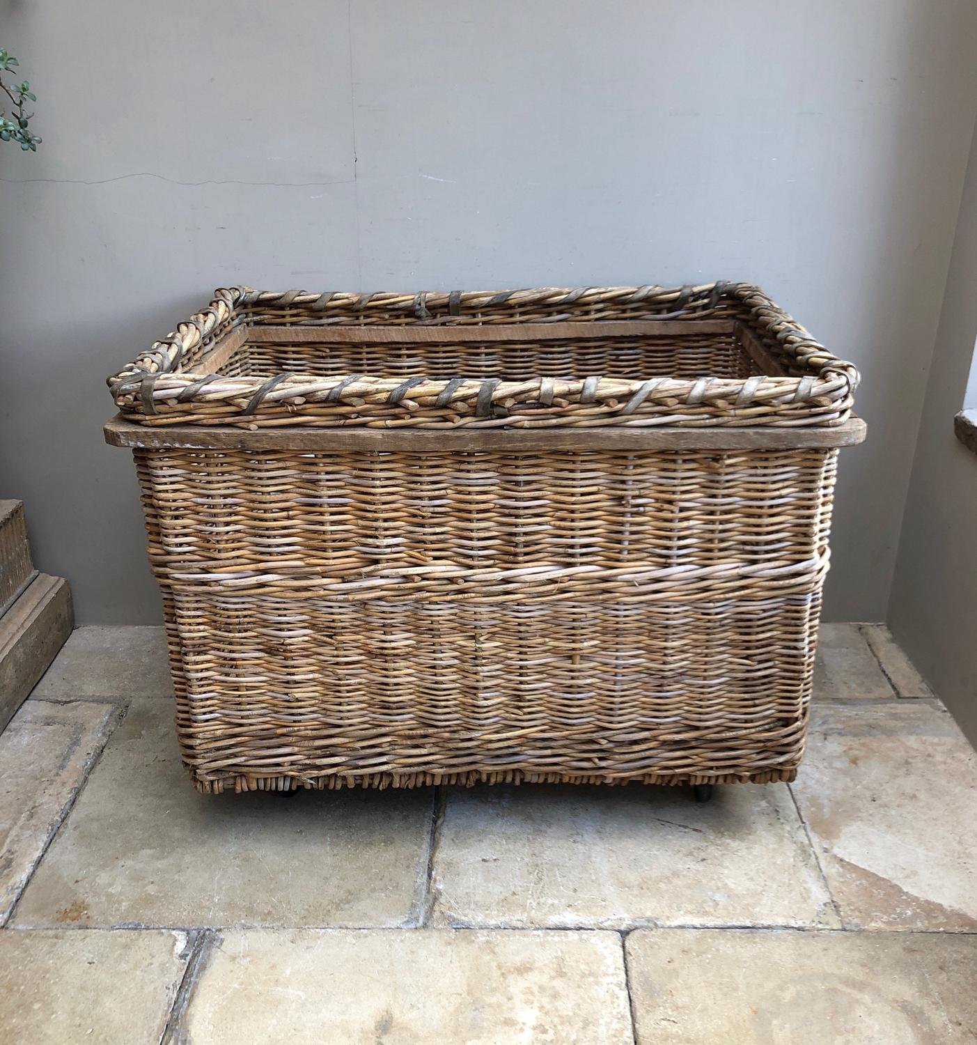 Huge Early 20thC Mill Basket in Excellent Condition - Later Castors