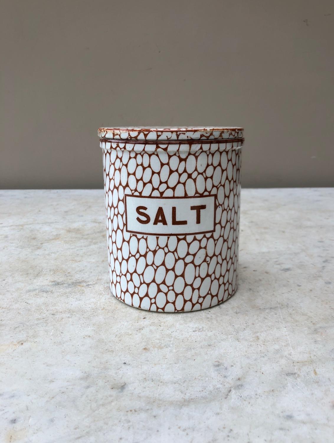 Antique Maling Brown Cobblestone Salt Jar - Excellent Condition