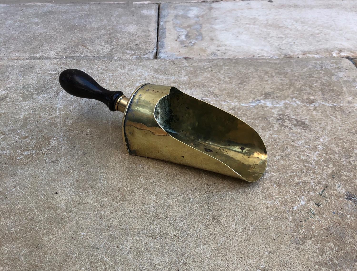 Victorian Shops Brass Scoop with Mahogany Handle.