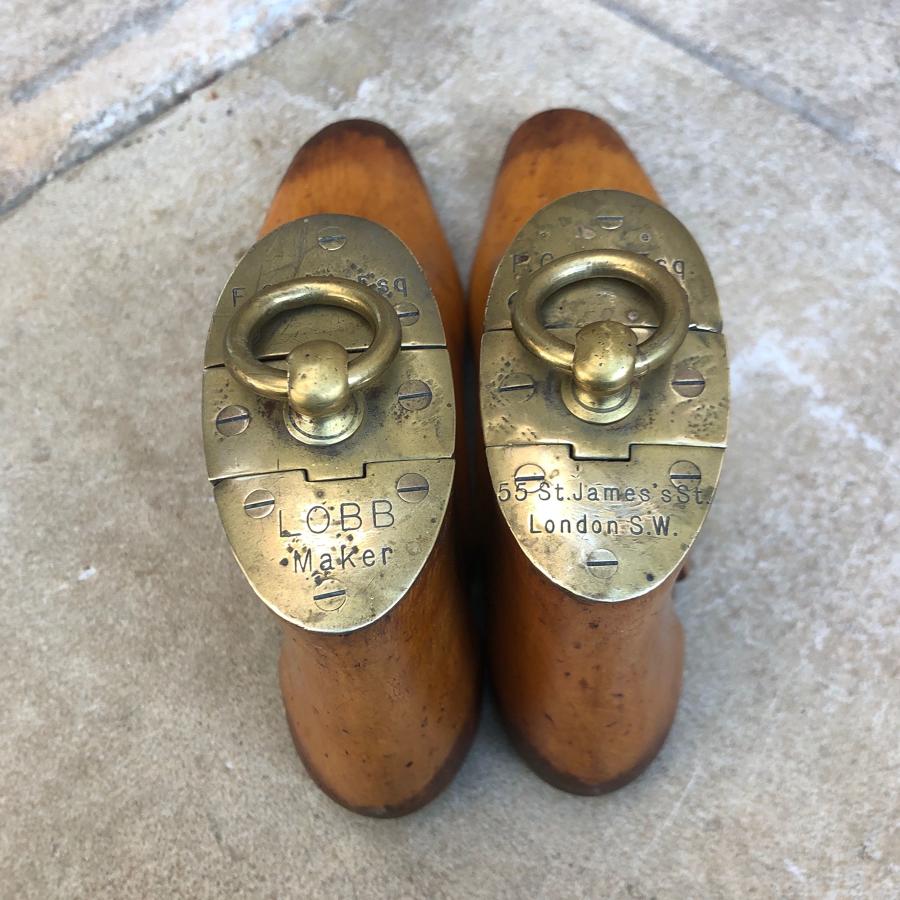 Victorian Treen Boot Trees with Fantastic Brass Tops - Lobb London