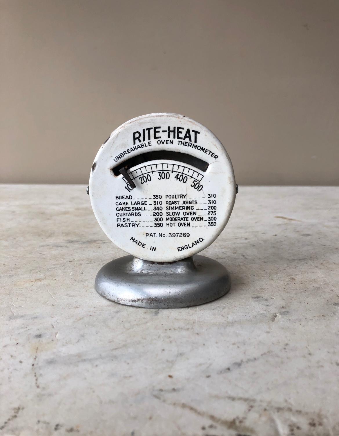 1930s White Enamel & Chrome Rite-Heat Oven Thermometer