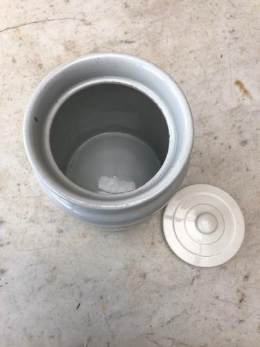 Early 20th Century White Banded Kitchen Storage Jar - Raisins