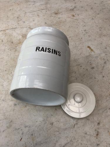 Early 20th Century White Banded Kitchen Storage Jar - Raisins