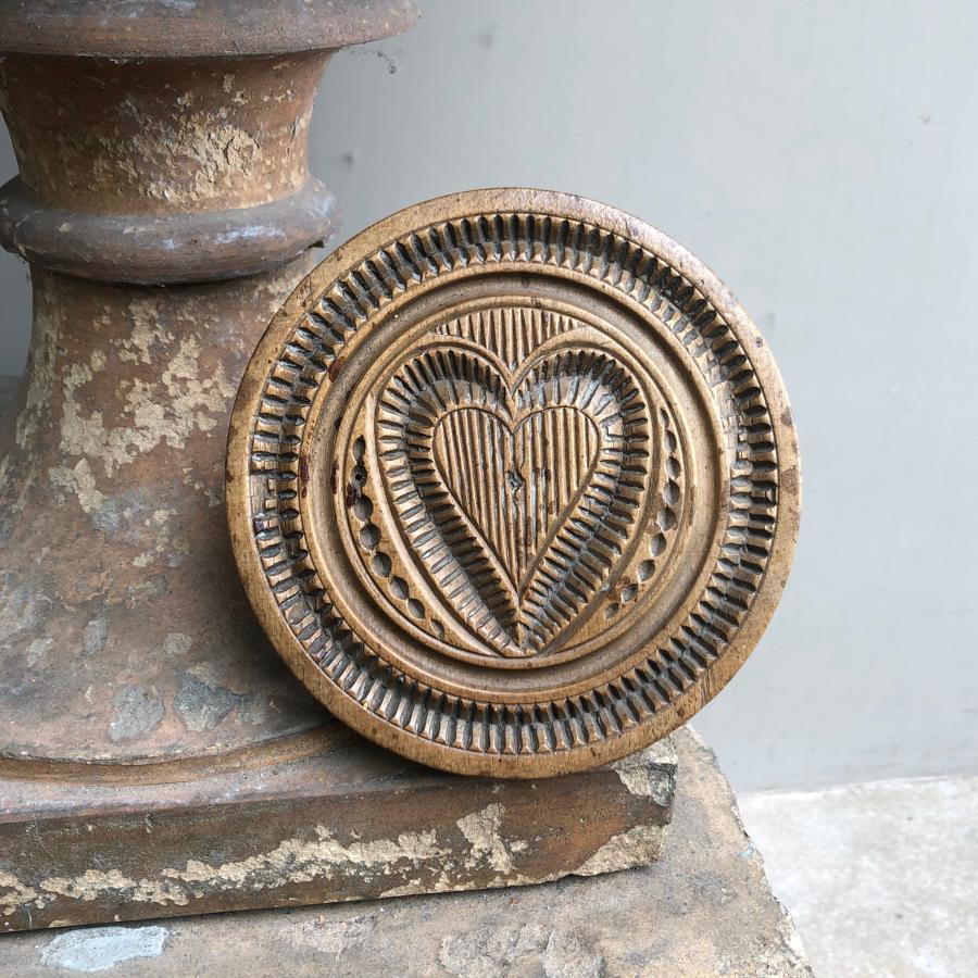 Large 5.25" Victorian Carved Treen Butter Stamp - Love Token - Heart