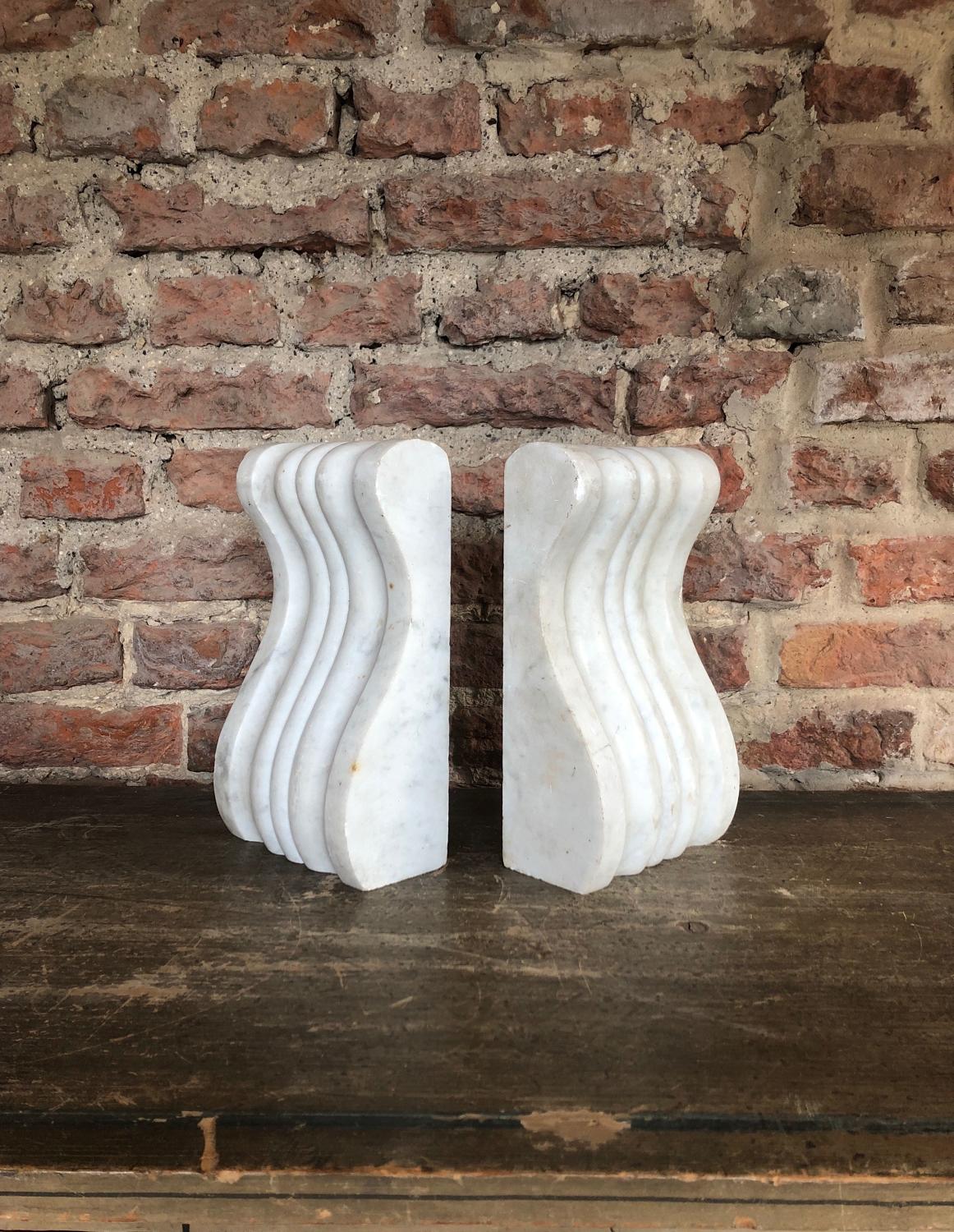 Victorian Carved White Marble Corbels - Perfect Bookends