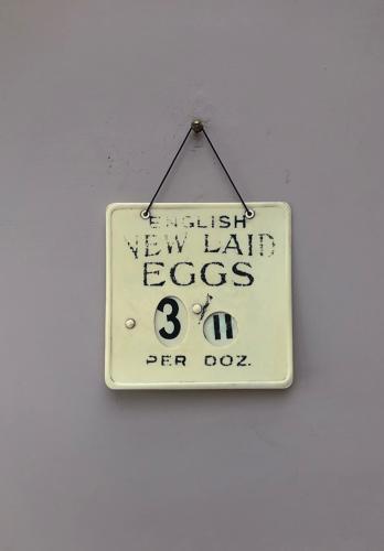 Late 1940s Shops Eggs Sign with Adjustable Price