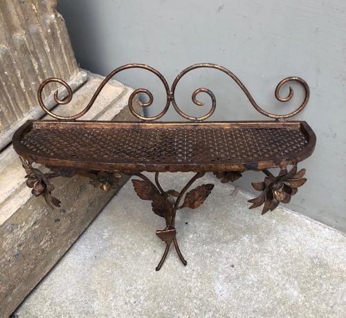 1950s Gilt Metal Floral Wall Shelf