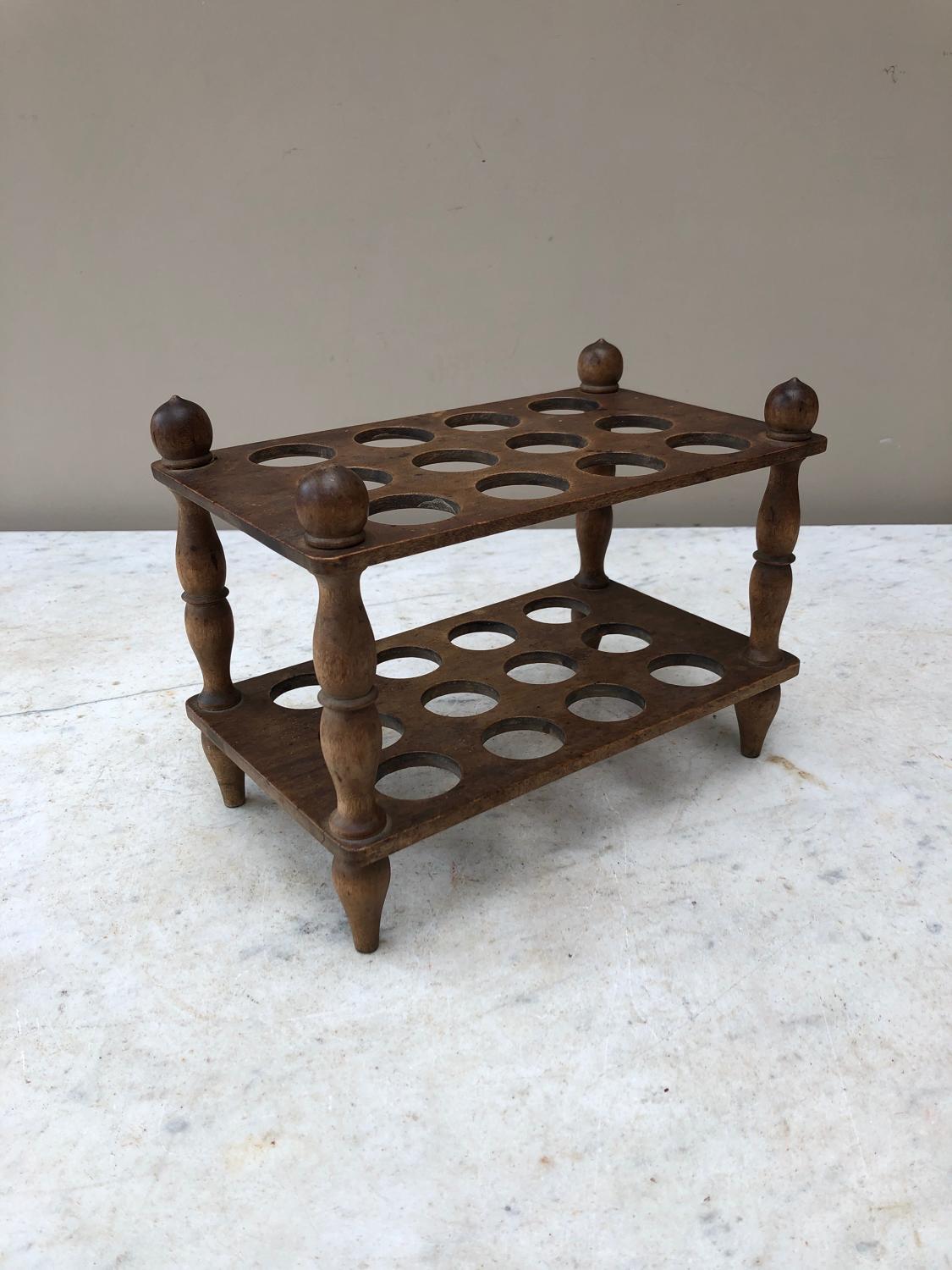 Victorian Treen Two Tier Egg Rack with Turned Column Supports