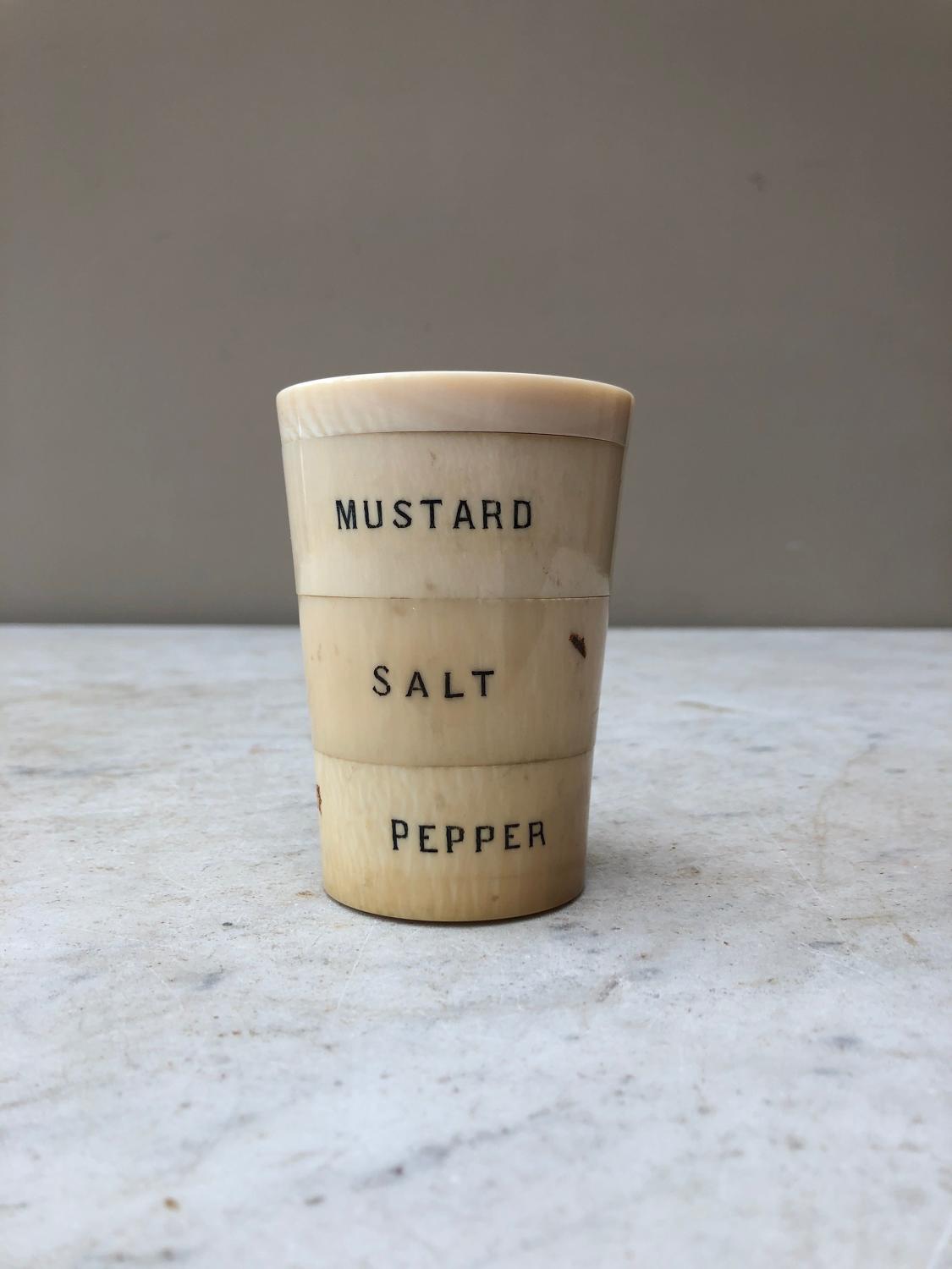 Super Rare Georgian Ivory Three Tier Tower - Salt Pepper Mustard