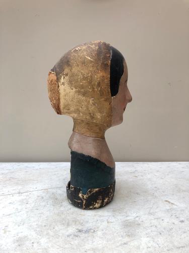 Rare Victorian Papier Mache Marrotte with Unusual Leather Bonnet